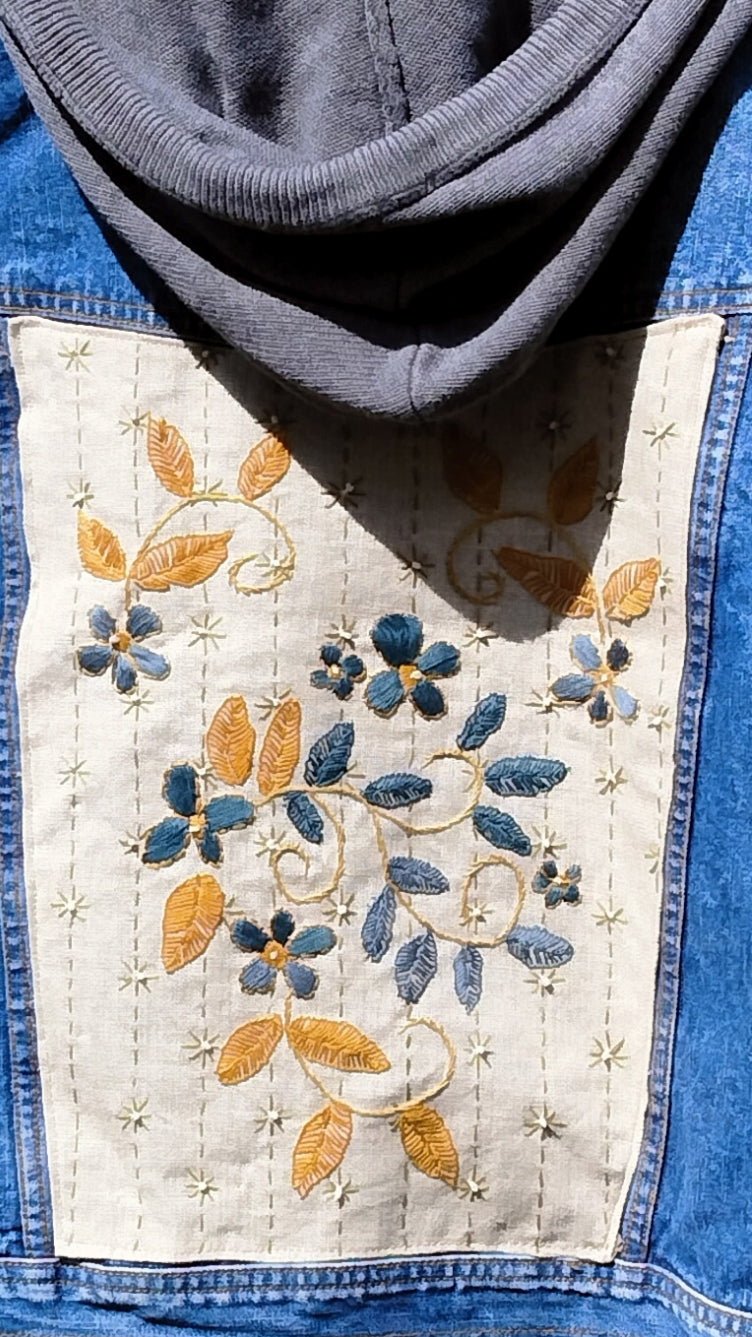 Sashiko Blooms Upcycled Denim Jacket